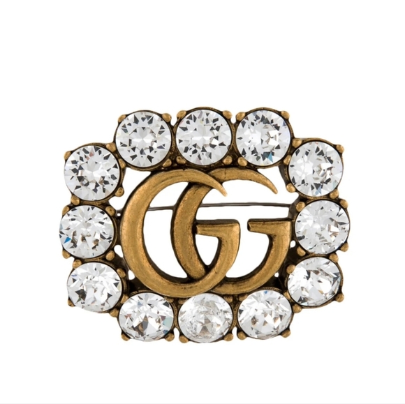 Gucci Crystal Double G Pin Brooch